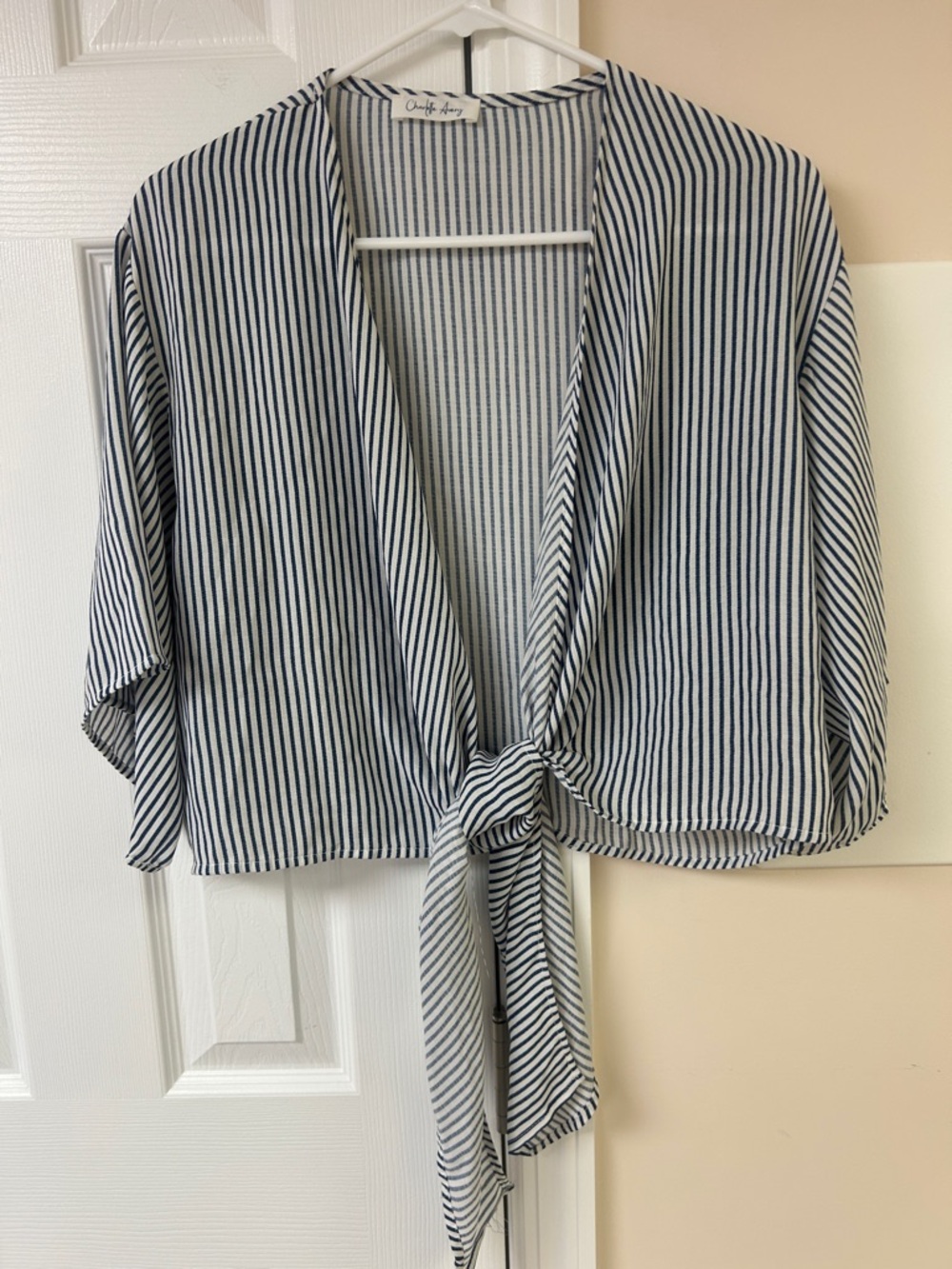 Charlotte Avery Navy & White Striped Tie-Front Top